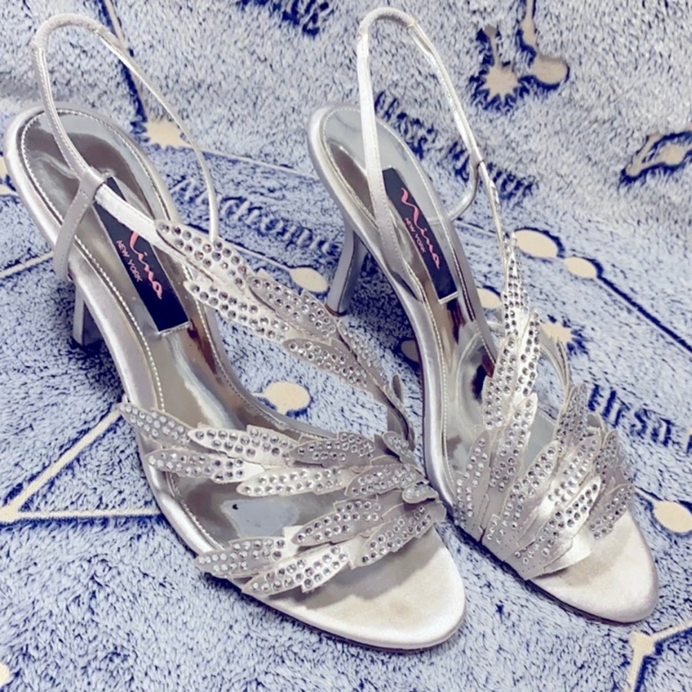 Feather Nina Heels with Rhinestones